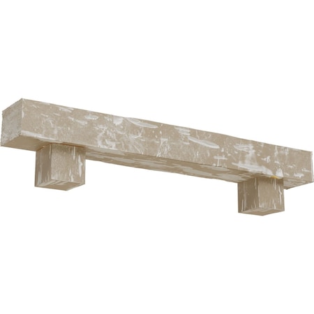 Kit W/ Alamo Corbels, White Washed, 6H  X 10D X 36W Pecky Cypress Faux Wood Fireplace ManteL